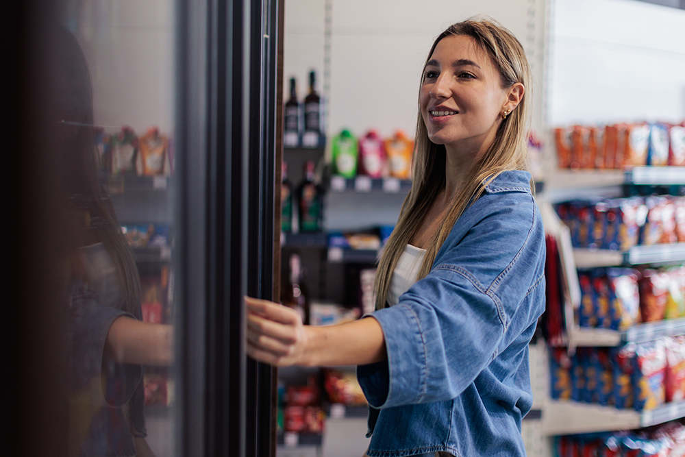 Customer choosing a drink from Common Cents